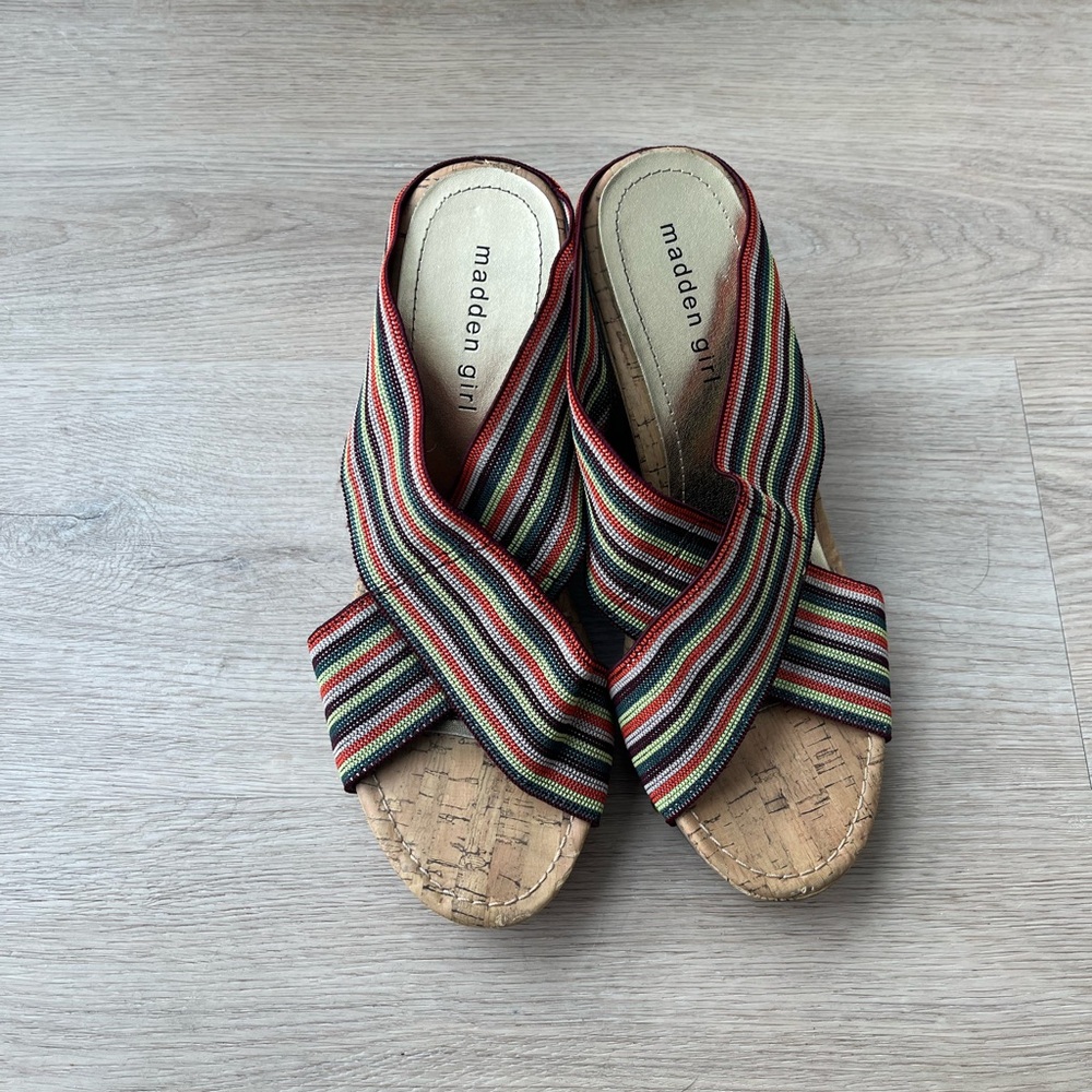 Madden Girl Striped Wedge Sandals with Cork Sole